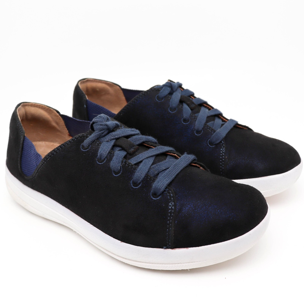 Fitflop Valentia Metallic Sneakers Aurora Blue Lace Up Womens SIZE 8
